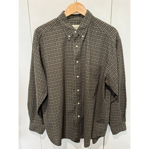 Men's Eddie Bauer Button Down long sleeve cotton Shirt L olive green Plaid